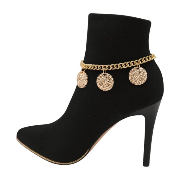 NEW Women Gold Metal Western Boot Chain Bracelet Anklet Shoe 3 Circles Charm SET - Picture 15 of 17